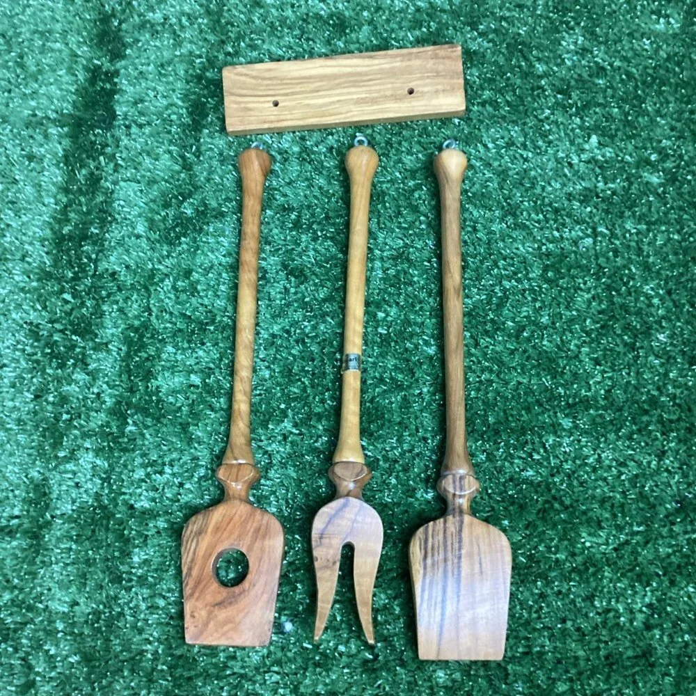 Vintage Oliv-Art Wooden Kitchen Hanging Utensils Set